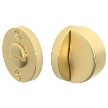 The Emtek Disk Double Rosette Privacy Bolt in Satin Brass finish.