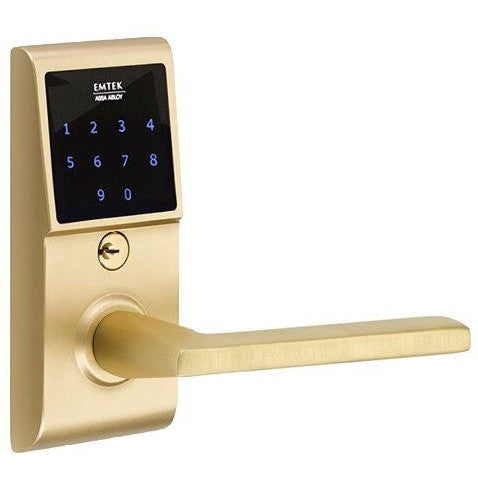 Emtek EMTouch Electronic Touchscreen Keypad Leverset with Helios Lever in Satin Brass finish