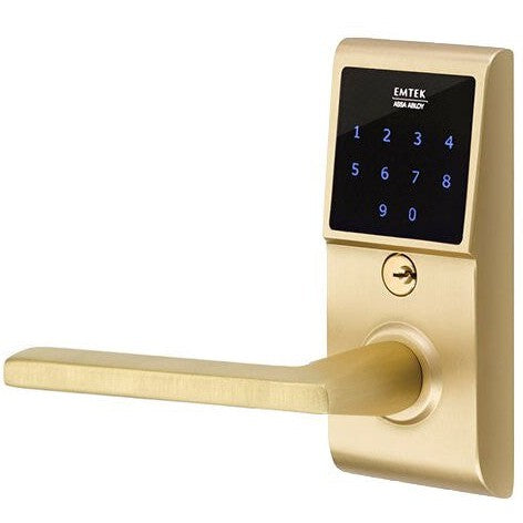 Emtek EMTouch Electronic Touchscreen Keypad Leverset with Helios Lever in Satin Brass finish