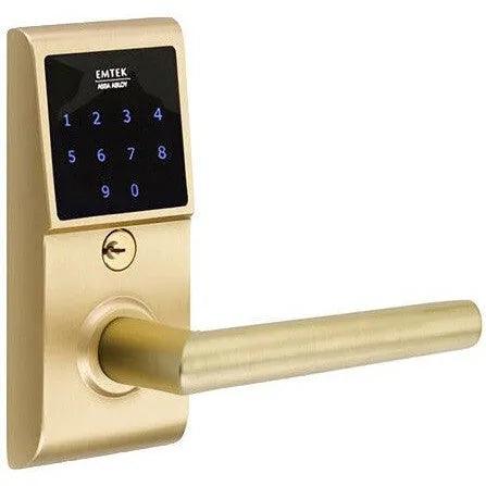 Emtek EMTouch Electronic Touchscreen Keypad Leverset with Stuttgart Lever in Satin Brass finish