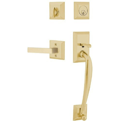 Emtek Franklin Tubular Entrance Handleset With Dumont Lever in Satin Brass finish