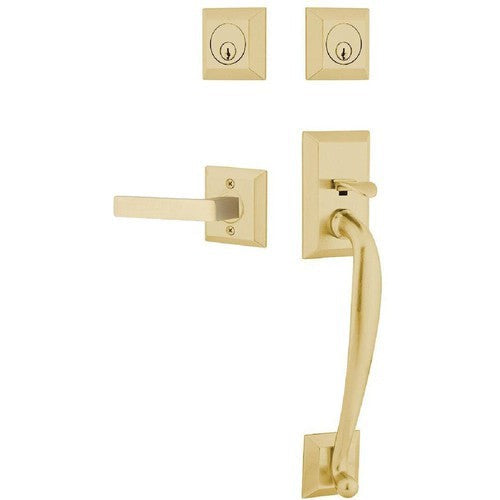 Emtek Franklin Tubular Entrance Handleset With Dumont Lever in Satin Brass finish