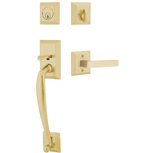 Emtek Franklin Tubular Entrance Handleset With Dumont Lever in Satin Brass finish