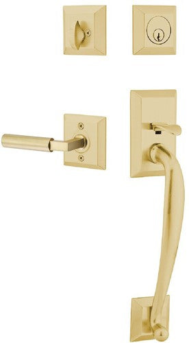 Emtek Franklin Tubular Entrance Handleset With Hercules Lever in Satin Brass finish