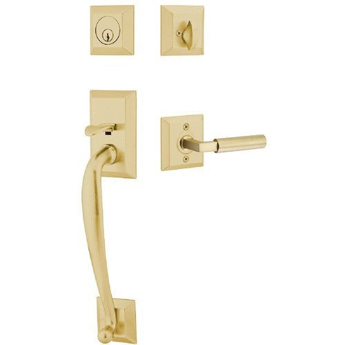 Emtek Franklin Tubular Entrance Handleset With Hercules Lever in Satin Brass finish