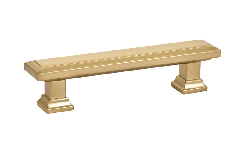 The Emtek Geometric Rectangular Cabinet Pull, 3 1/2" Center to Center in Satin Brass finish