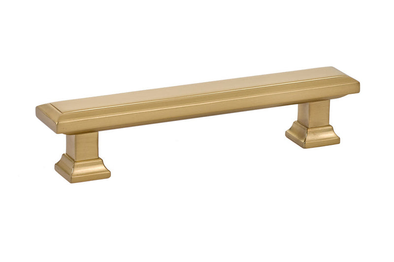 The Emtek Geometric Rectangular Cabinet Pull, 4" Center to Center in Satin Brass finish