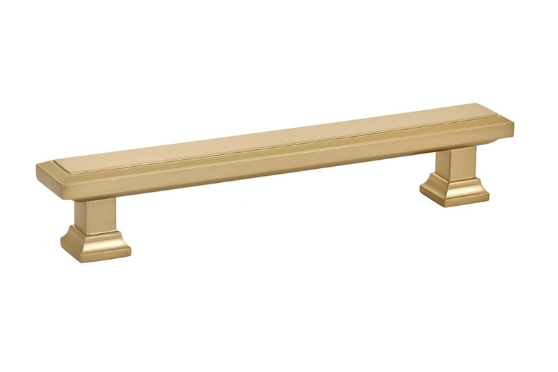 The Emtek Geometric Rectangular Cabinet Pull, 5" Center to Center in Satin Brass finish