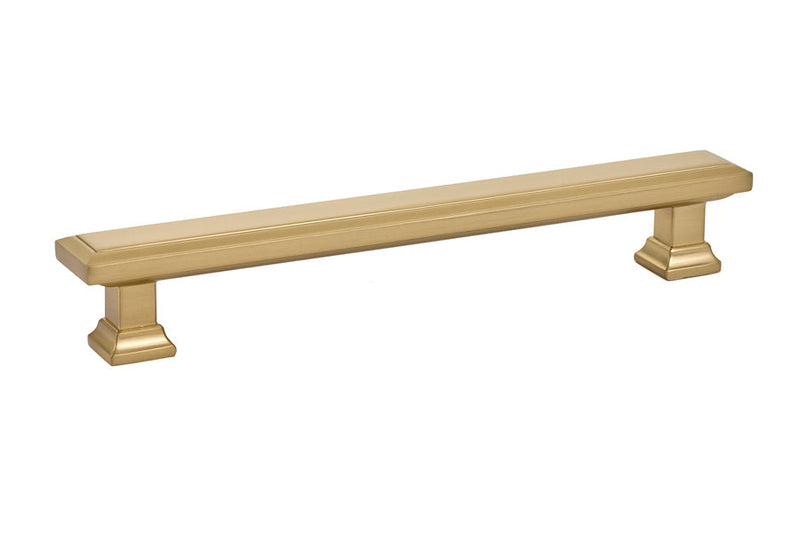 The Emtek Geometric Rectangular Cabinet Pull, 6" Center to Center in Satin Brass finish