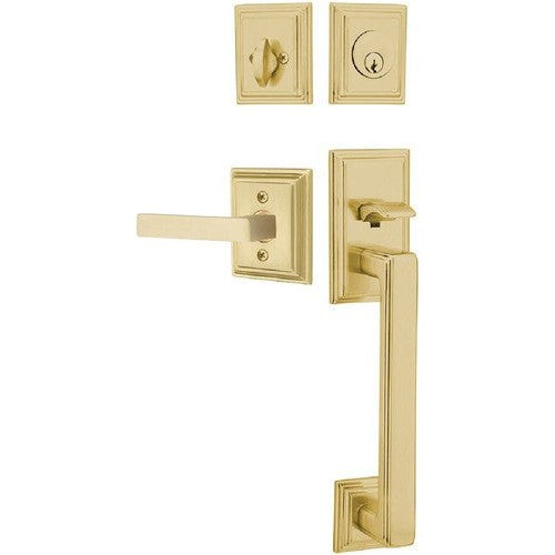 Emtek Hamden Tubular Entrance Handleset With Dumont Lever in Satin Brass finish