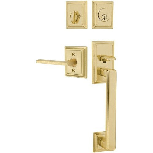 Emtek Hamden Tubular Entrance Handleset With Helios Lever in Satin Brass finish