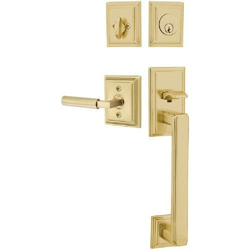 Emtek Hamden Tubular Entrance Handleset With Hercules Lever in Satin Brass finish