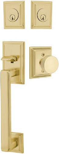 Emtek Hamden Tubular Entrance Handleset With Round Knob in Satin Brass finish