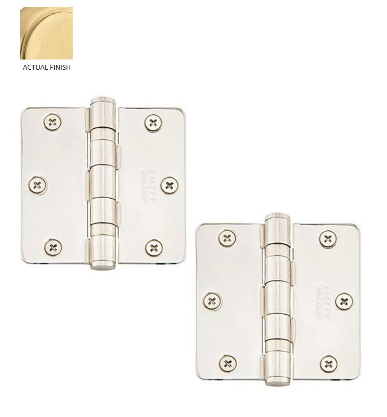 Emtek Heavy Duty Steel Ball Bearing Hinge, 3.5" x 3.5" with 1/4" Radius Corners in Satin Brass finish