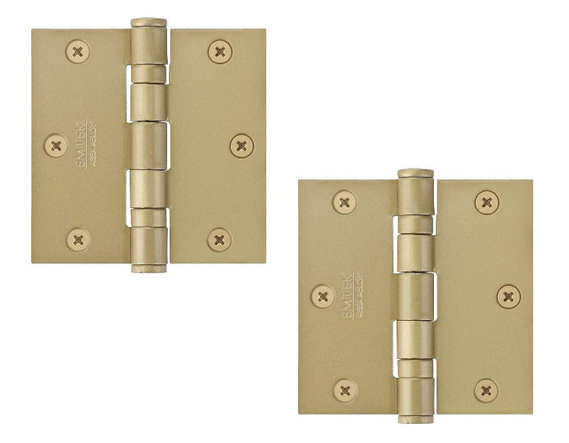 Emtek Heavy Duty Steel Ball Bearing Hinge, 3.5" x 3.5" with Square Corners in Satin Brass finish