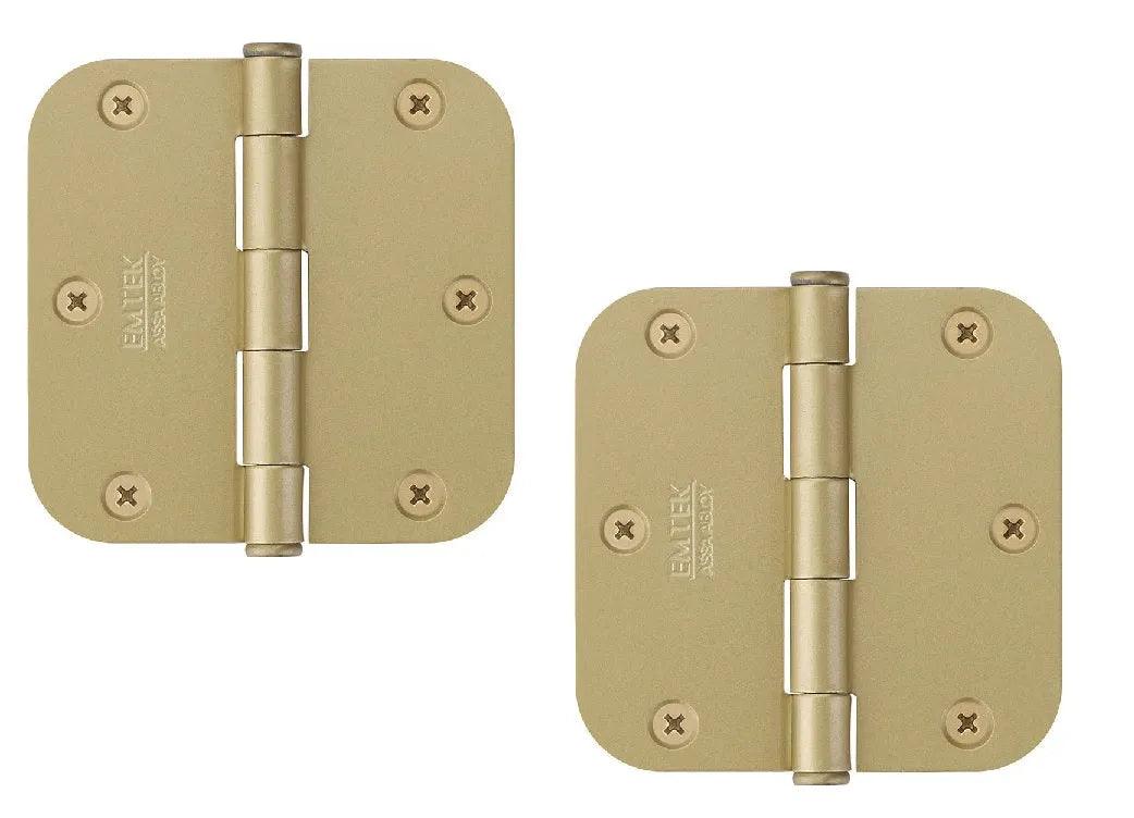 Emtek Heavy Duty Steel Plain Bearing Hinge, 3.5" x 3.5" with 5/8" Radius Corners in Satin Brass finish