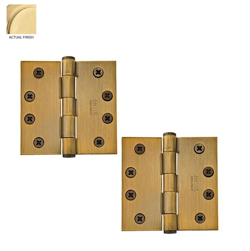 Emtek Heavy Duty Steel Plain Bearing Hinge, 4" x 4" with Square Corners in Satin Brass finish