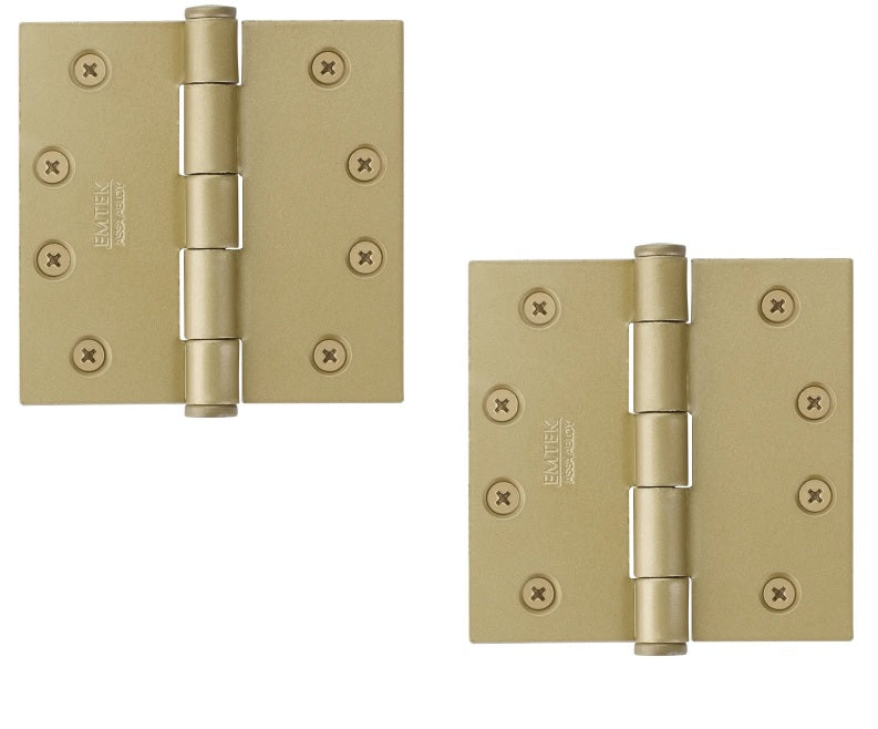 Emtek Heavy Duty Steel Plain Bearing Hinge, 4.5" x 4.5" with Square Corners in Satin Brass finish