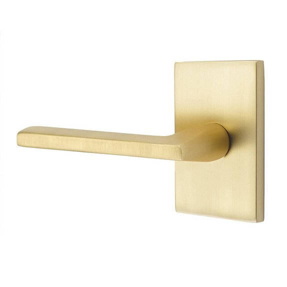 Emtek Helios Lever With Modern Rectangular Rosette in Satin Brass finish