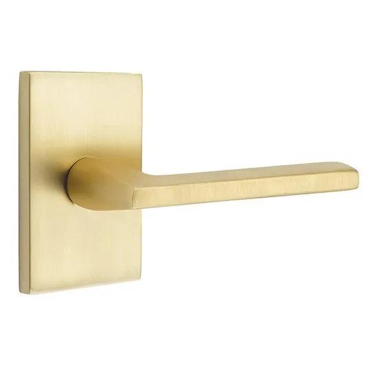 Emtek Helios Lever With Modern Rectangular Rosette in Satin Brass finish