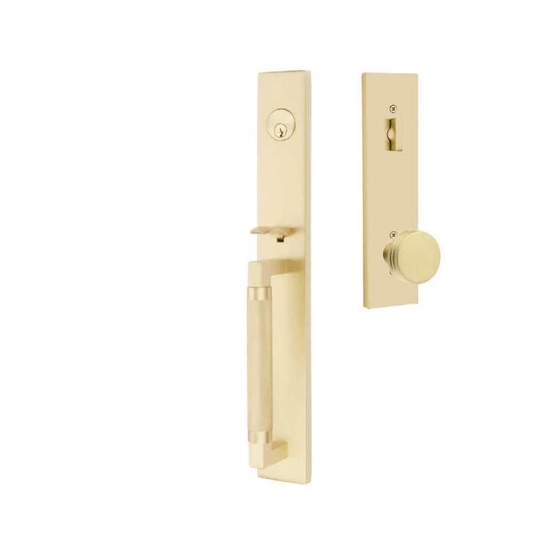 Emtek Hercules Knurled Full Length Tubular Entry Set with Bern Knob in Satin Brass finish