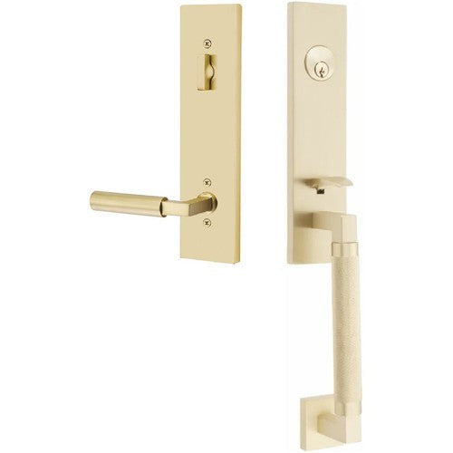 Emtek Hercules Knurled Monolithic Tubular Entry Set with Hercules Lever in Satin Brass finish