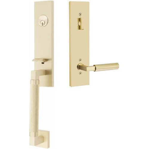 Emtek Hercules Knurled Monolithic Tubular Entry Set with Hercules Lever in Satin Brass finish