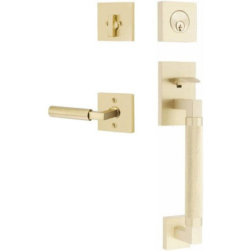 Emtek Hercules Knurled Sectional Tubular Entry Set with Hercules Lever in Satin Brass finish