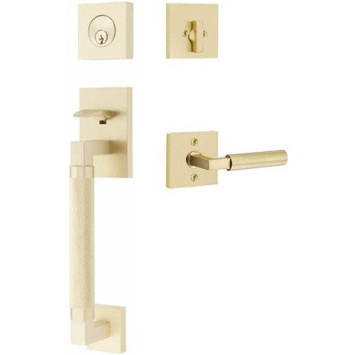 Emtek Hercules Knurled Sectional Tubular Entry Set with Hercules Lever in Satin Brass finish