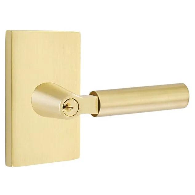 Emtek Hercules Lever with Modern Rectangular Rosette in Satin Brass finish