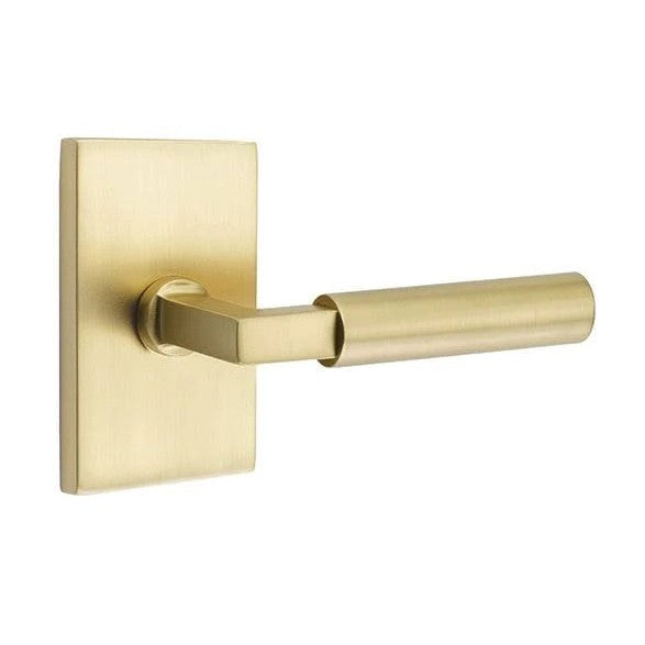 Emtek Hercules Lever with Modern Rectangular Rosette in Satin Brass finish