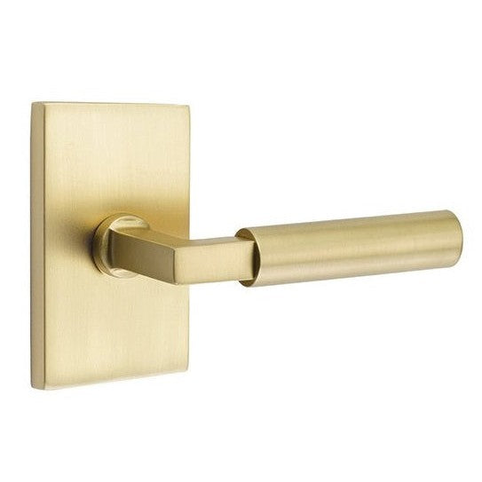 Emtek Hercules Lever with Modern Rectangular Rosette in Satin Brass finish