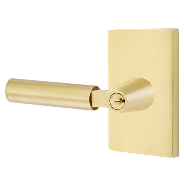 Emtek Hercules Lever with Modern Rectangular Rosette in Satin Brass finish