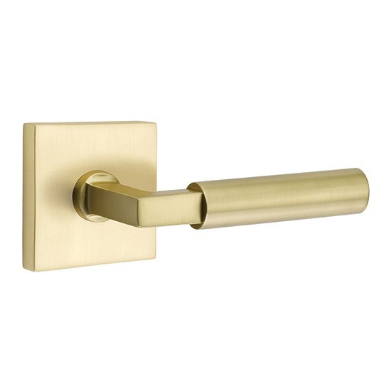 The Emtek Hercules Lever With Square Rosette in Satin Brass finish