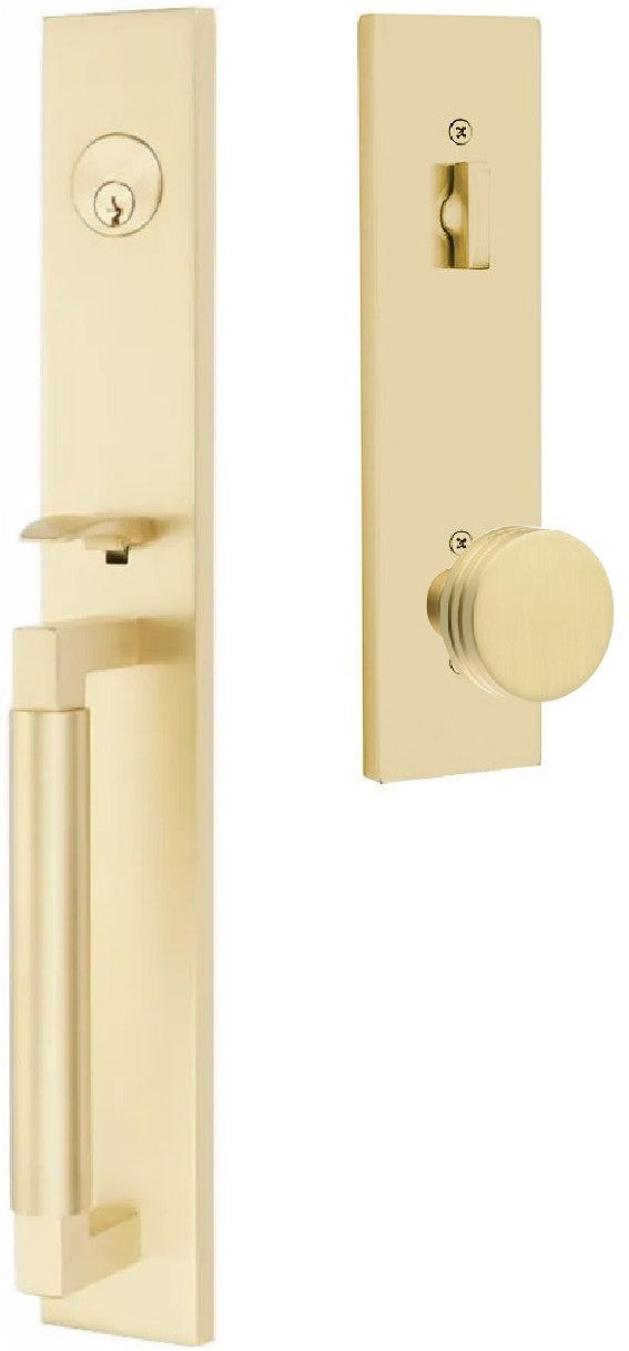 Emtek Hercules Smooth Full Length Tubular Entry Set with Bern Knob in Satin Brass finish