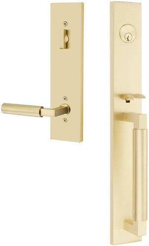 Emtek Hercules Smooth Full Length Tubular Entry Set with Hercules Lever in Satin Brass finish