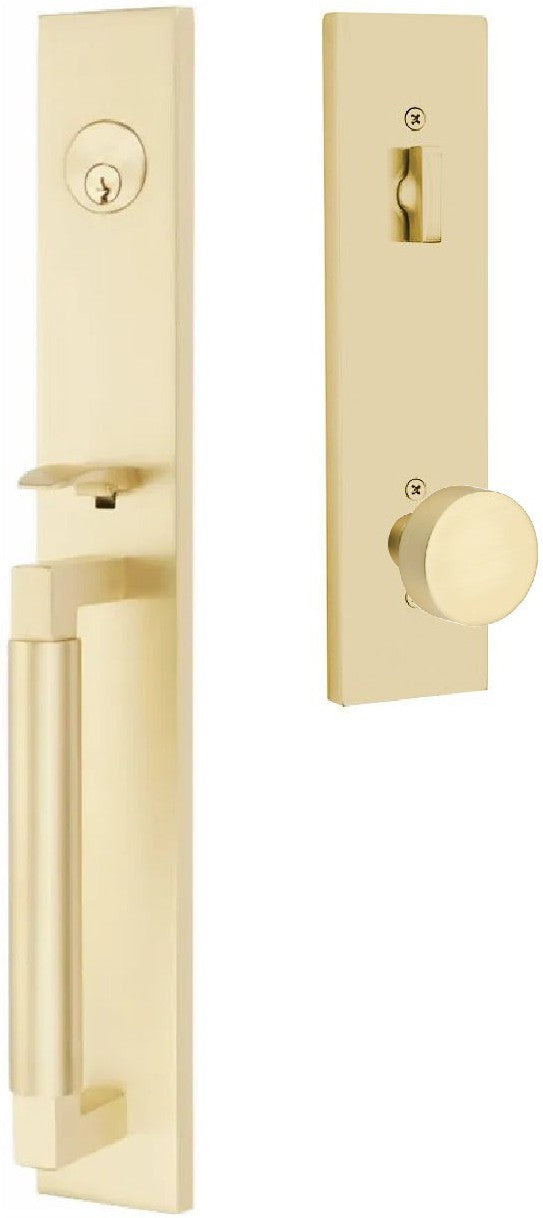 Emtek Hercules Smooth Full Length Tubular Entry Set with Round Knob in Satin Brass finish