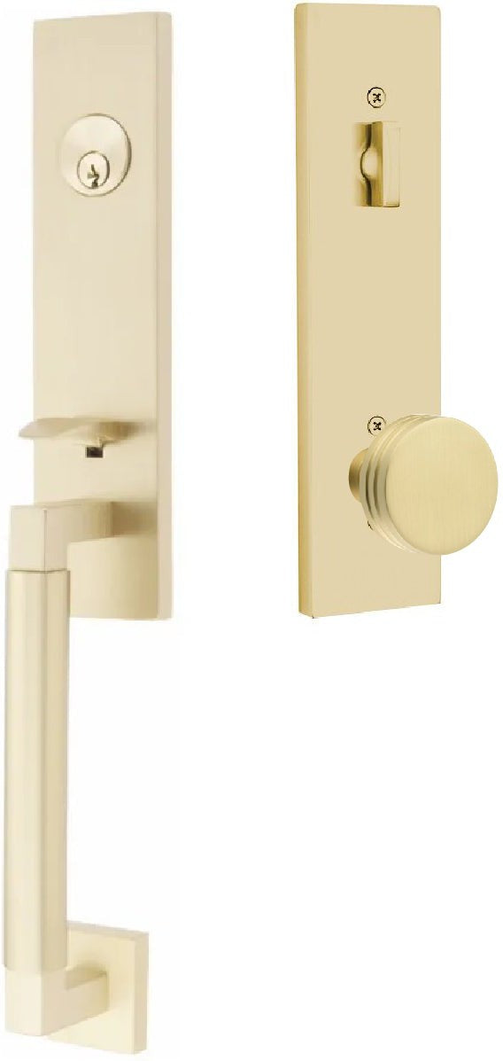 Emtek Hercules Smooth Monolithic Tubular Entry Set with Bern Knob in Satin Brass finish