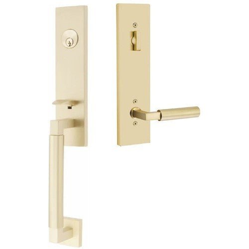 Emtek Hercules Smooth Monolithic Tubular Entry Set with Hercules Lever in Satin Brass finish