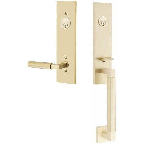 Emtek Hercules Smooth Monolithic Tubular Entry Set with Hercules Lever in Satin Brass finish