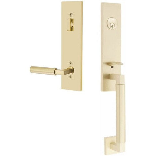 Emtek Hercules Smooth Monolithic Tubular Entry Set with Hercules Lever in Satin Brass finish