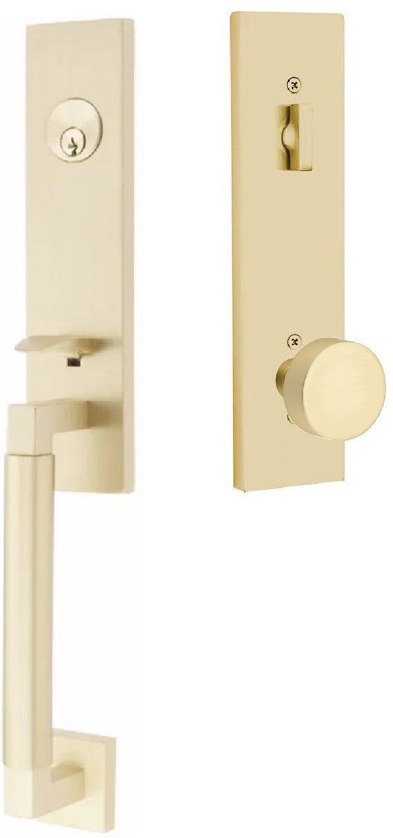 Emtek Hercules Smooth Monolithic Tubular Entry Set with Round Knob in Satin Brass finish