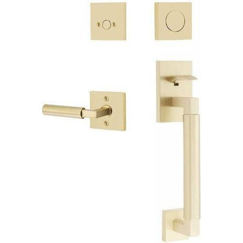 Emtek Hercules Smooth Sectional Tubular Entry Set with Hercules Lever in Satin Brass finish