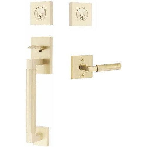 Emtek Hercules Smooth Sectional Tubular Entry Set with Hercules Lever in Satin Brass finish