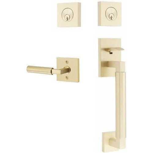 Emtek Hercules Smooth Sectional Tubular Entry Set with Hercules Lever in Satin Brass finish