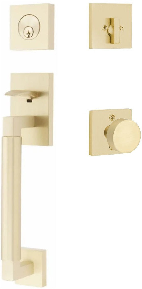 Emtek Hercules Smooth Sectional Tubular Entry Set with Round Knob in Satin Brass finish