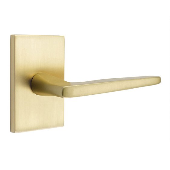 Emtek Hermes Lever With Modern Rectangular Rosette in Satin Brass finish