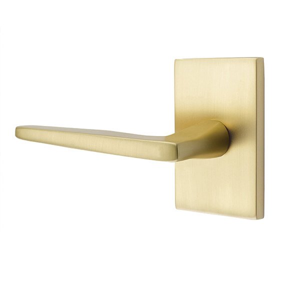 Emtek Hermes Lever With Modern Rectangular Rosette in Satin Brass finish