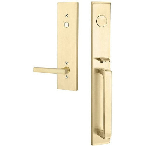 Emtek Lausanne Entrance Handleset With Freestone Lever in Satin Brass finish