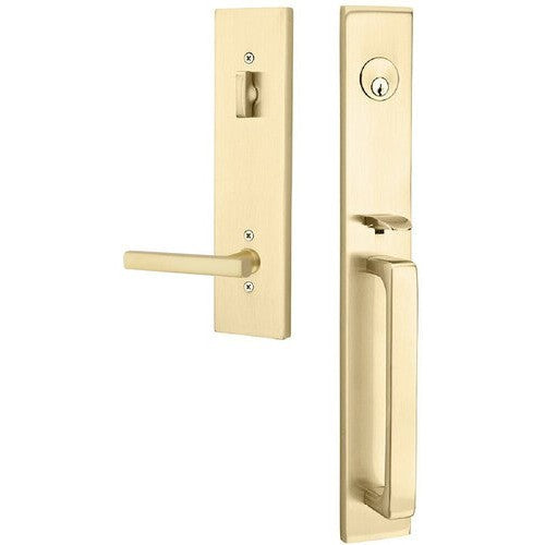 Emtek Lausanne Entrance Handleset With Freestone Lever in Satin Brass finish